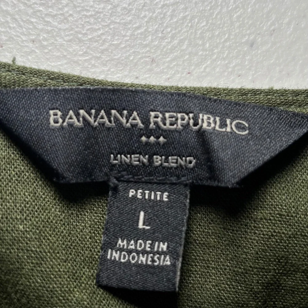 Banana Republic Olive Green Linen Blend Utility Romper‎ Large Petite LP